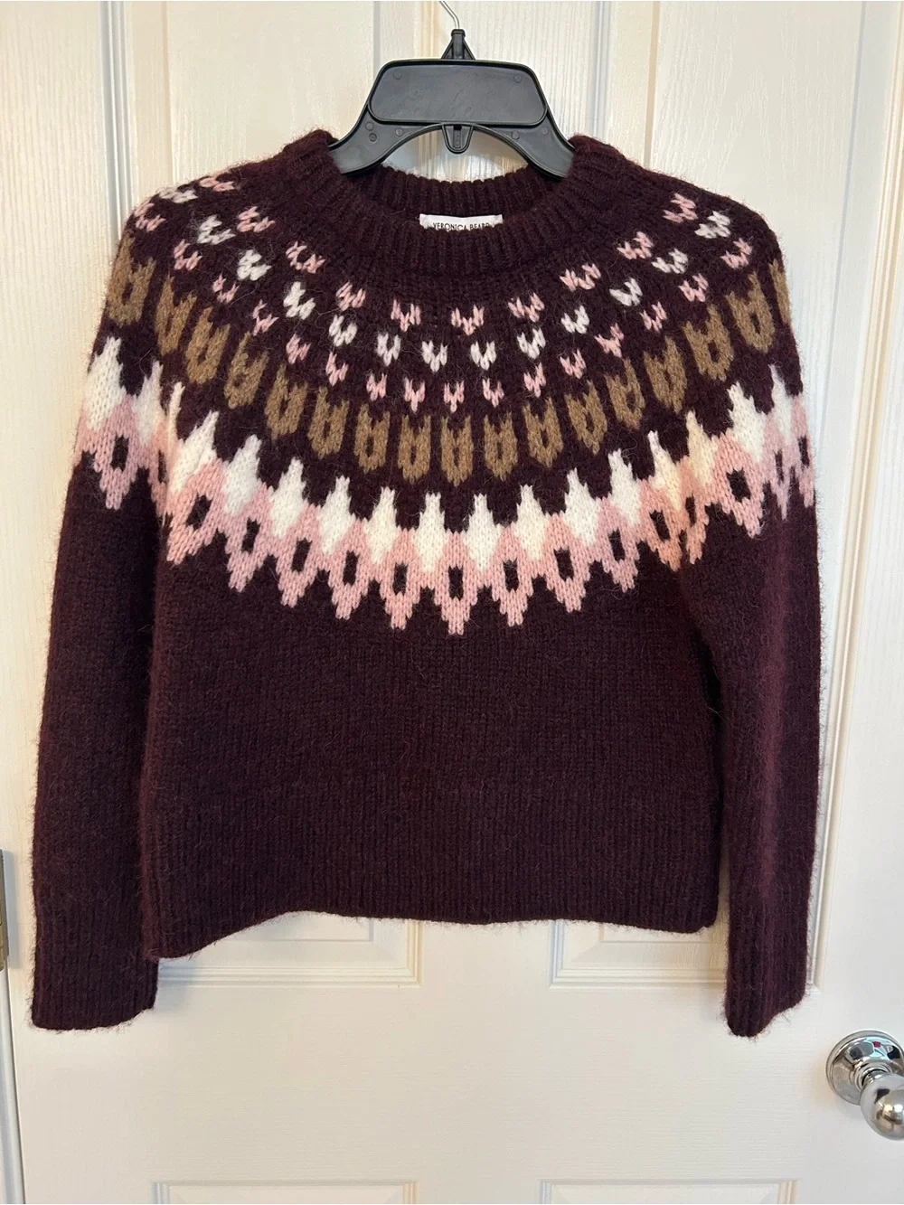 Veronica Beard Anne Fair Isle Alpaca Wool Blend Sweater in Raisin Multi Size XS - Picture 7 of 12